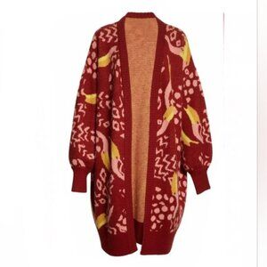Farm Rio Toucanissimo Cardigan in Burgundy L red wool blend